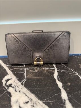 Yves Saint Laurent Metallic  Leather Wallet with Gold Hardware